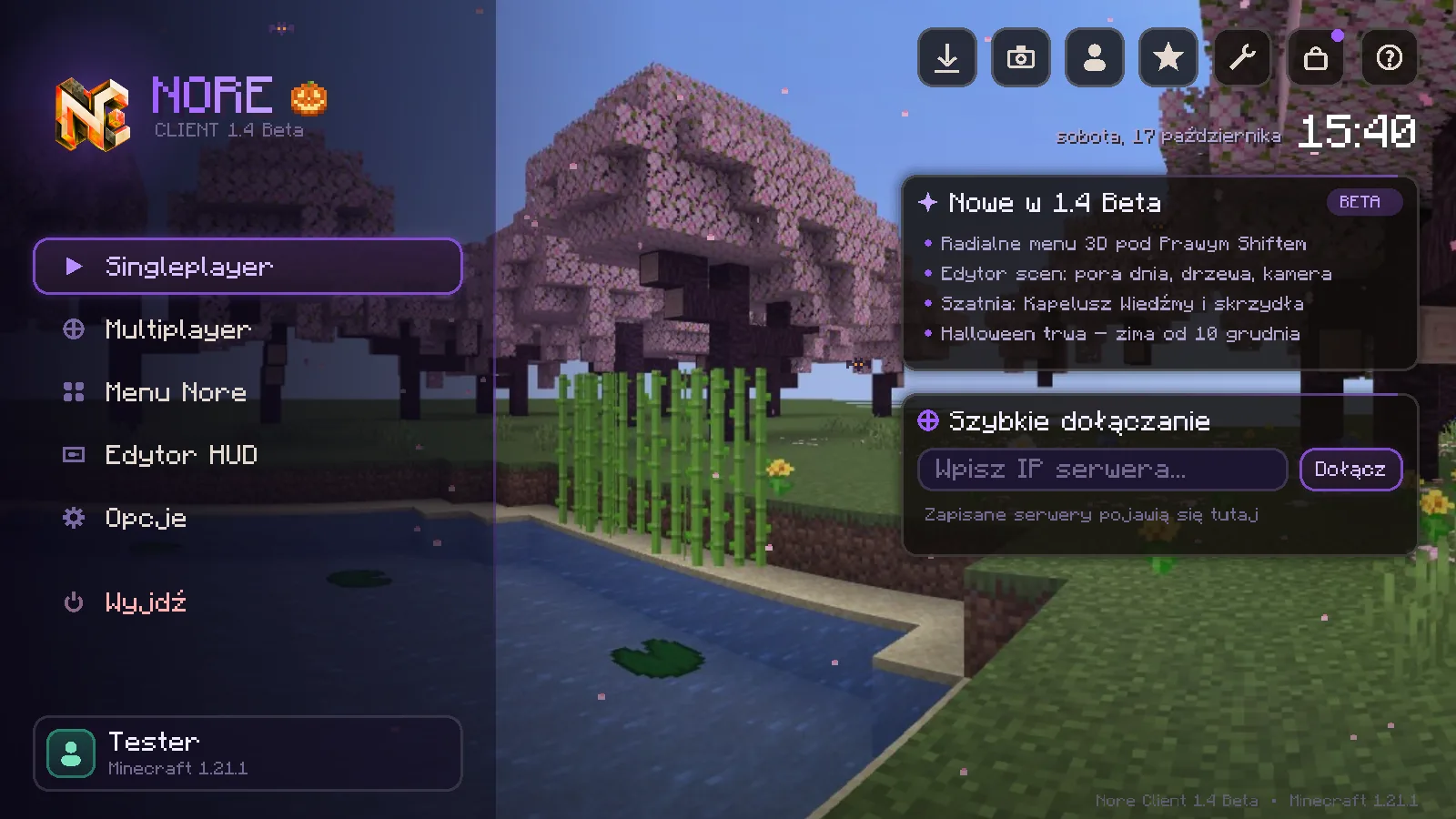 Menu główne Nore Client z przyciskiem Multiplayer